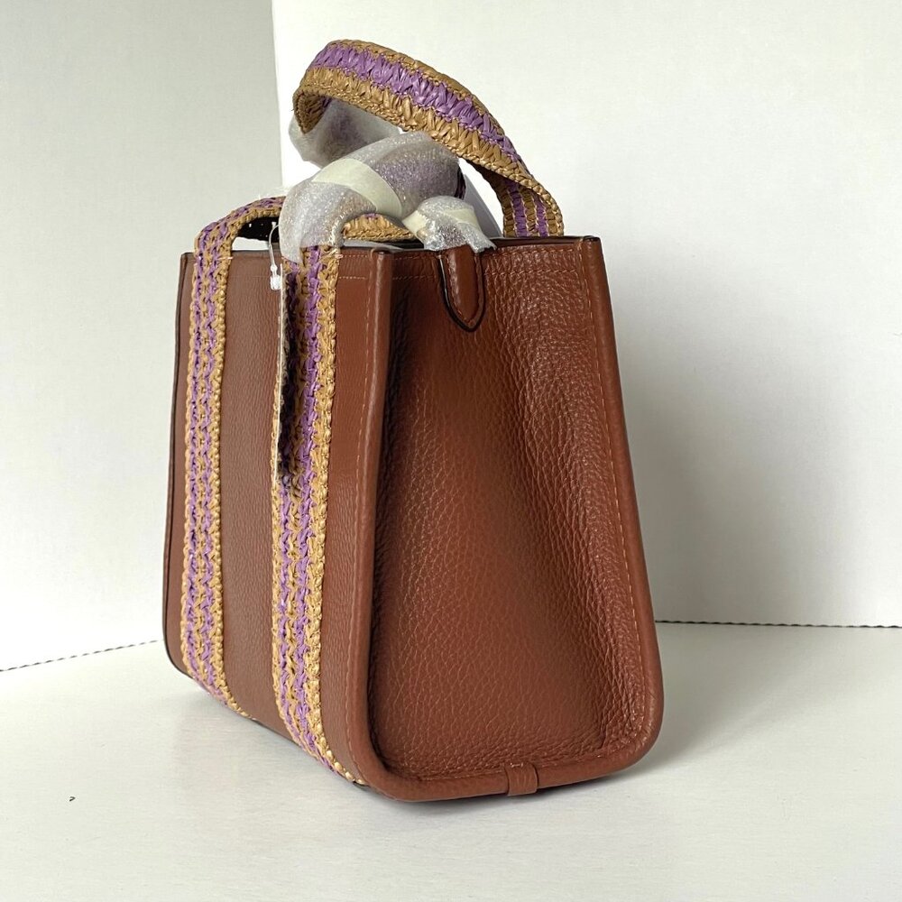 Coach Smith Tote 24 Small Leather Brown Pink Crossbody Work Travel Bag CBG91 - Picture 6 of 12